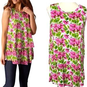 Agnes & Dora Tiered Tunic Breezy Floral Mini Dress Sleeveless Sz M